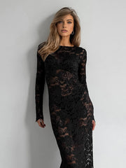 Semi-Sheer Lace Long Dress