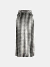 Houndstooth Tweed Slit Front Maxi Skirt