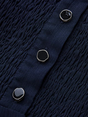 Mesh-Paneled Ruffled Hem Smocked Waist Blouse