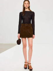 Belted Suede Mini Skirt