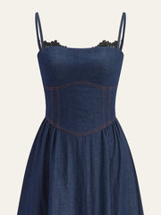 Lace Trim Denim Cami Maxi Dress