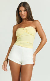 Jelena Top - Jersey Strapless Twist Front Top in Lemon