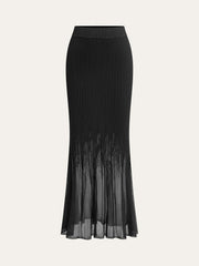 Mesh Hem Ribbed Knit Mermaid Skirt