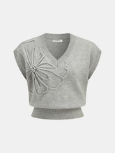 Floral Applique Cap Sleeve Knit Vest