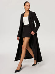 Pleated Hem Double-Breasted Blazer Coat