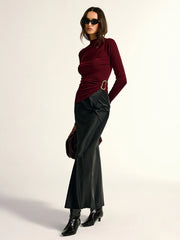 Metal Buckle Asymmetric Mock Neck Blouse