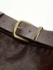 Jacquard Trim PU Leather Mini Skirt with Belt