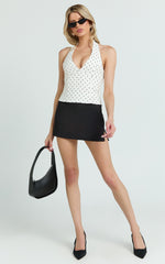 Amani Top - Recycled Halter Plunge Neck Polkadot Top in White