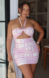 Amalie The Label - Lana Halter Front Cut Out Mini Dress in Mosaic Paradise Print