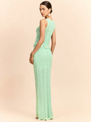 Wave Pattern Knit Maxi Skirt