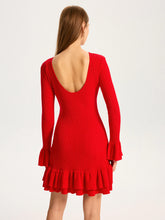 Wool Blend Knit Ruffled Flared Sleeve Mini Dress