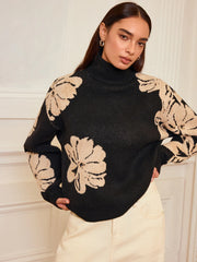 Floral Turtleneck Knit Top
