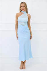 Sapphire Diva Halter Mesh Satin Maxi Dress Blue