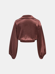 Satin Cowl Neck Cropped Cinched Blouse
