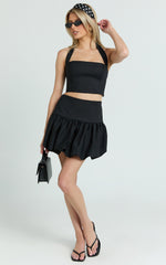 Abellina Top - Wide Neck Halter Crop Top in Black