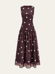 Polka Dot Sleeveless Chiffon Maxi Dress