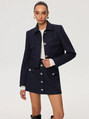 Metal Button Tweed Mini Skirt