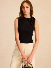 Bow Ribbed Knit Sleeveless Top