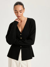 Wool-Blend V-Neck Button Cardigan