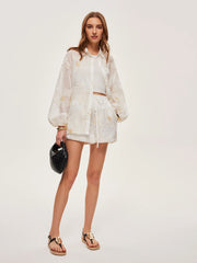 Semi-Sheer Floral Shorts Set