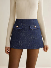 Sequin Tweed Mini Skirt with Decor Pocket