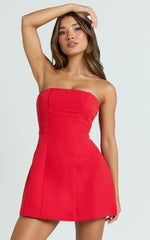 Catharine Mini Dress - Strapless A Line Dress in Red
