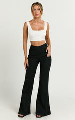 Jamir Pants - Linen Look High Waisted Fit and Flare Pants in Black