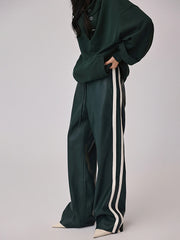 Striped High-Waisted PU Leather Drawstring Pants