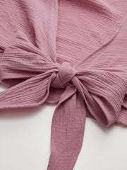 Tie-Front Long Sleeve Cropped Blouse