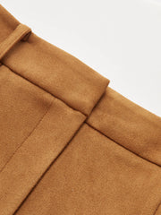 Suede Effect Mid-Waist Paneled Pants