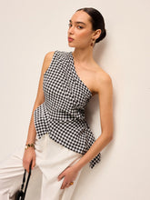 Asymmetrical Checkered One-Shoulder Tank Top