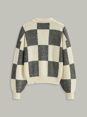Checkered Wool Blend Polo Knit Top