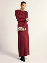 Draped Long Sleeve Maxi Dress