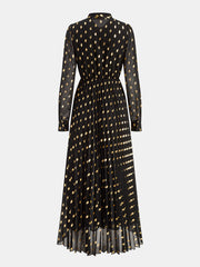 Long Sleeves Foil Spot Print A-Line Maxi Dress