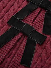 Velvet Bow Cable Knit Cardigan