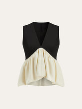 V-Neck Ruffle Hem Contrast Panel Top