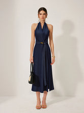 Denim Belted Halter Neck Midi Dress