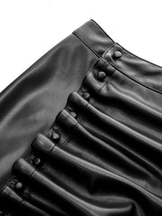 Asymmetric Ruched Faux Leather Midi Skirt