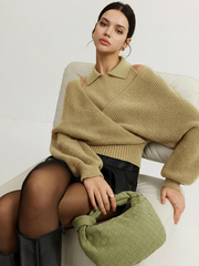 Collared Cut-Out Cross-Front Sweater