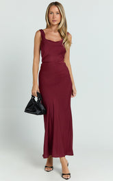 Dara Midi Dress - Low Neck Sleeveless Slip Dress in Wine