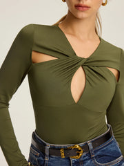 Cut-Out Twist Long Sleeve Blouse
