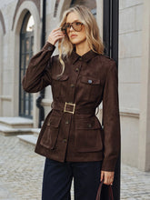 Multiple Pocket Belted Suede Effect Trench Coat
