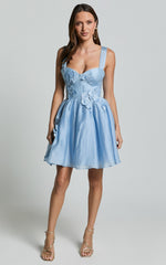 Amalie The Label - Lilou Flower Detail Corset Mini Dress in Light Blue
