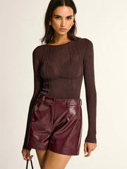 Semi-Sheer Slim Fit Wool Blend Knit Top