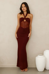 Irresistible Style Mesh Halter Maxi Dress Burgundy