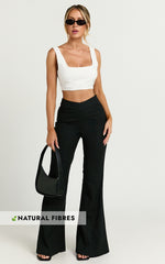 Jamir Pants - Linen Look High Waisted Fit and Flare Pants in Black