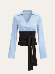 Color-Block Panel Tie-Waist Shirt