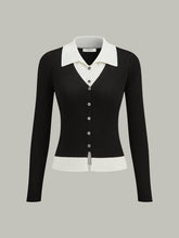 Contrast Trim Collared Knit Cardigan