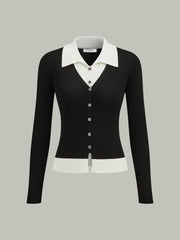 Contrast Trim Collared Knit Cardigan