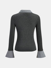 Striped Shirt Panel Knit Top